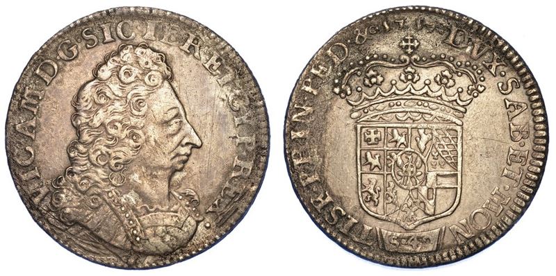 REGNO DI SARDEGNA. VITTORIO AMEDEO II di SAVOIA. IL PRIMO RE SABAUDO,1675-1680 (III periodo, Re di Sicilia, 1713-1718). 2 Lire 1717 (II tipo).  - Auction Numismatics - II - Cambi Casa d'Aste