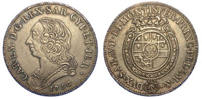 Regno di Sardegna. Carlo Emanuele III di Savoia, 1755-1773. Mezzo Scudo Nuovo 1756. Torino.