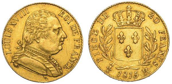 FRANCIA. LOUIS XVIII, 1814-1824. 20 Francs 1815. Londra.