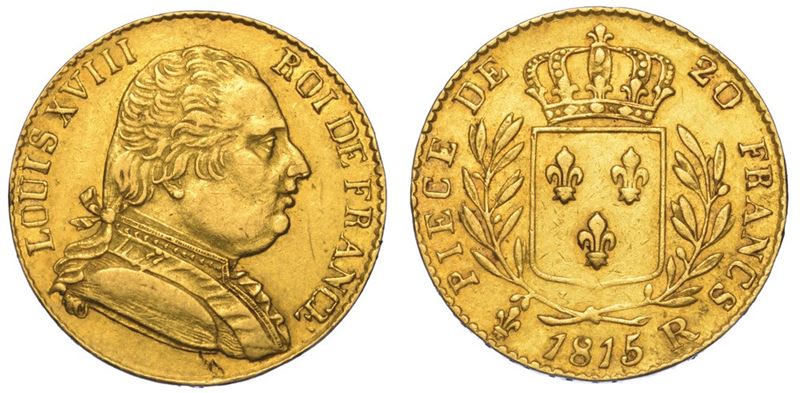 FRANCIA. LOUIS XVIII, 1814-1824. 20 Francs 1815. Londra.  - Asta Numismatica - I - Cambi Casa d'Aste
