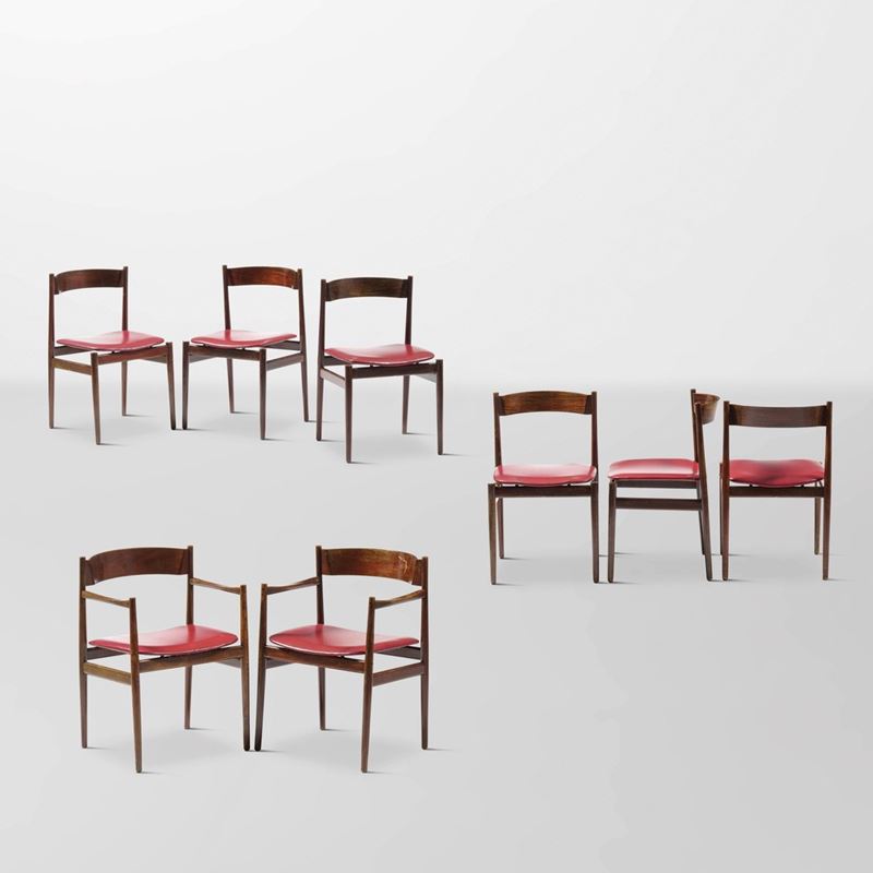 Gianfranco Frattini : Sei sedie e due capotavola variante mod. 101  - Asta Design Lab - Cambi Casa d'Aste