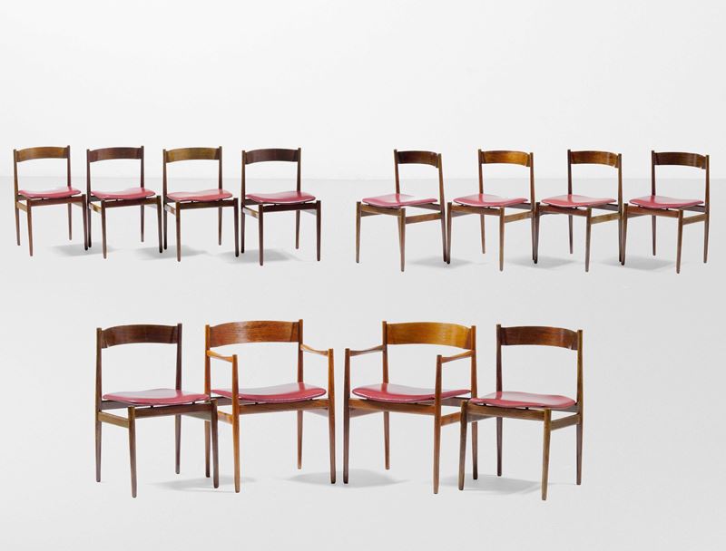 Gianfranco Frattini : Dieci sedie e due capotavola variante mod. 101  - Asta Design - Cambi Casa d'Aste