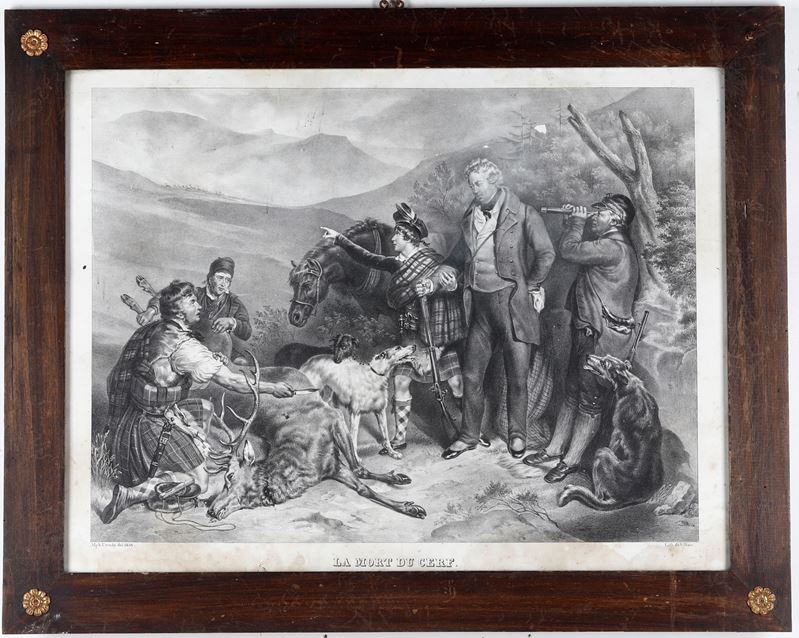 Stampa raffigurante morte del cervo  - Asta Antiquariato e dipinti - Cambi Casa d'Aste