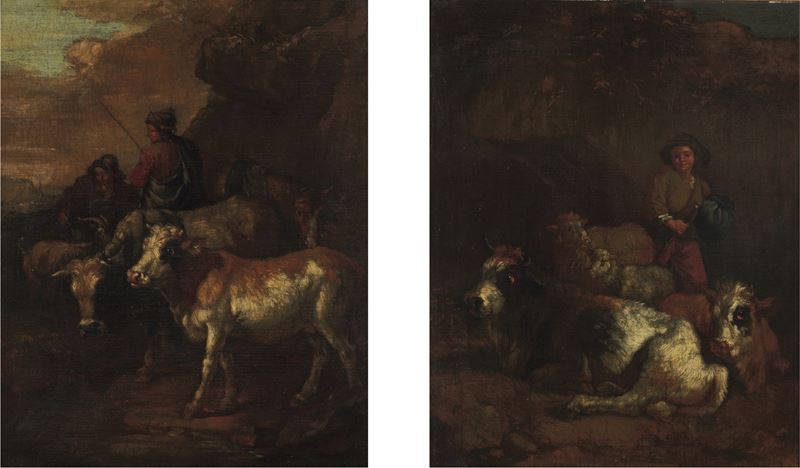 Francesco Londonio : Paesaggi con pastori e armenti  - olio su tela - Asta Dipinti Antichi - Cambi Casa d'Aste