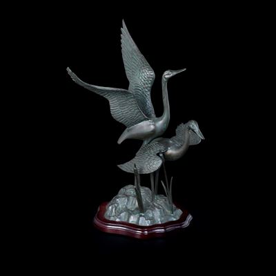 Scultura in Bronzo Raffigurante Due Aironi, Giappone, Periodo Meiji (1868-1912)