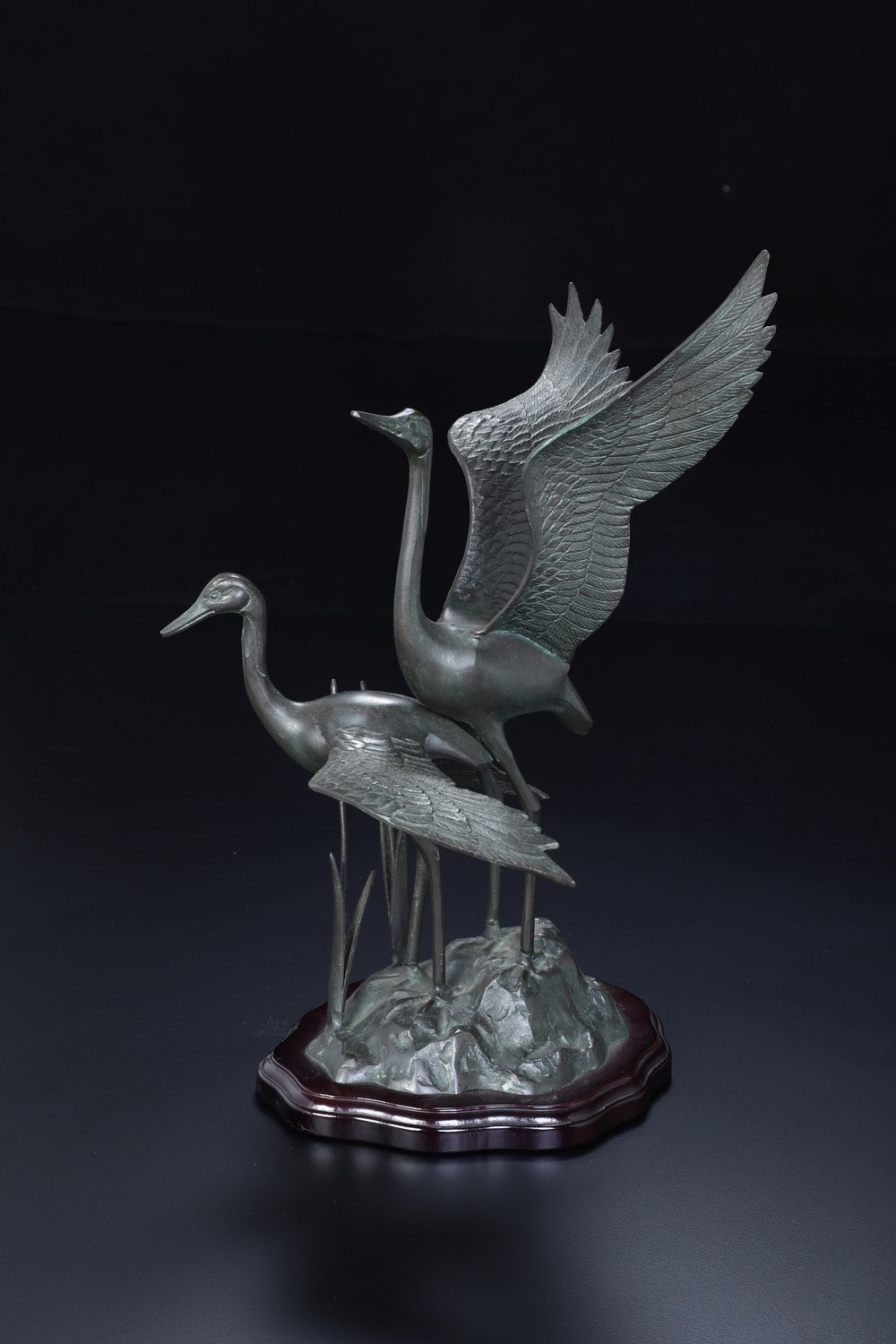 Scultura in Bronzo Raffigurante Due Aironi, Giappone, Periodo Meiji (1868-1912)