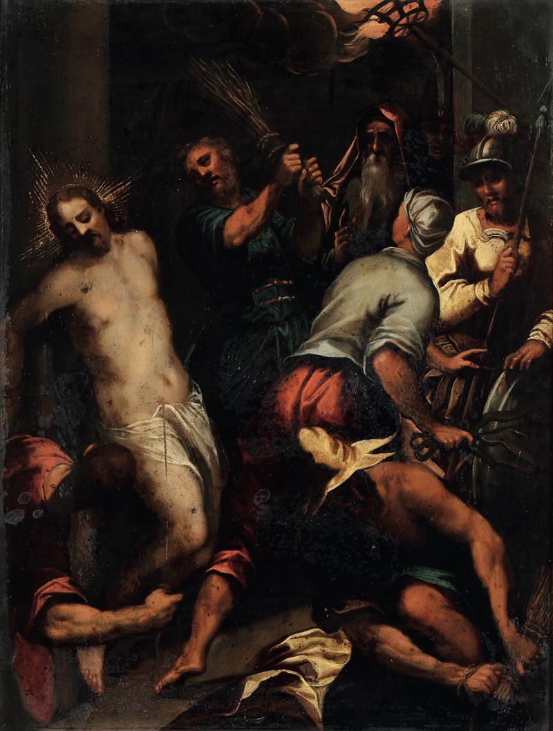 Scuola veneta del XVII secolo Flagellazione di Cristo  - olio su rame - Asta Dimore Italiane - Cambi Casa d'Aste