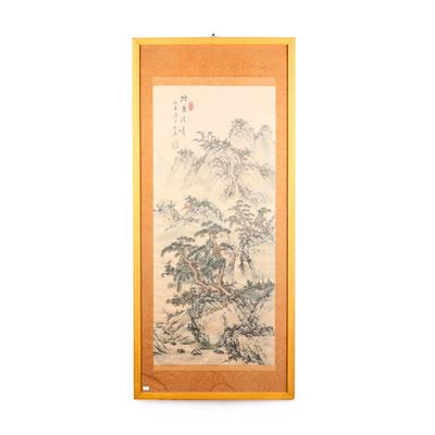 Dipinto su Carta Raffigurante Paesaggio con Iscrizione, Cina, Dinastia Qing, XIX Secolo