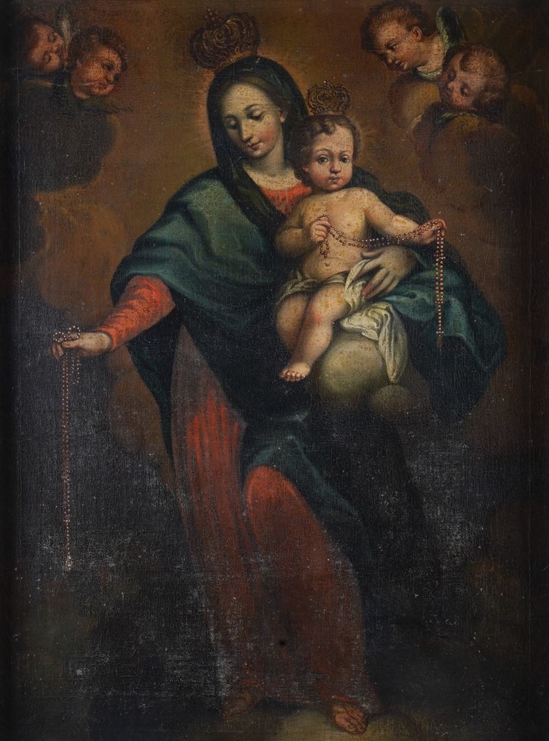 Scuola del XVIII secolo Madonna del rosario  - olio su tela - Asta Dipinti Antichi - Cambi Casa d'Aste