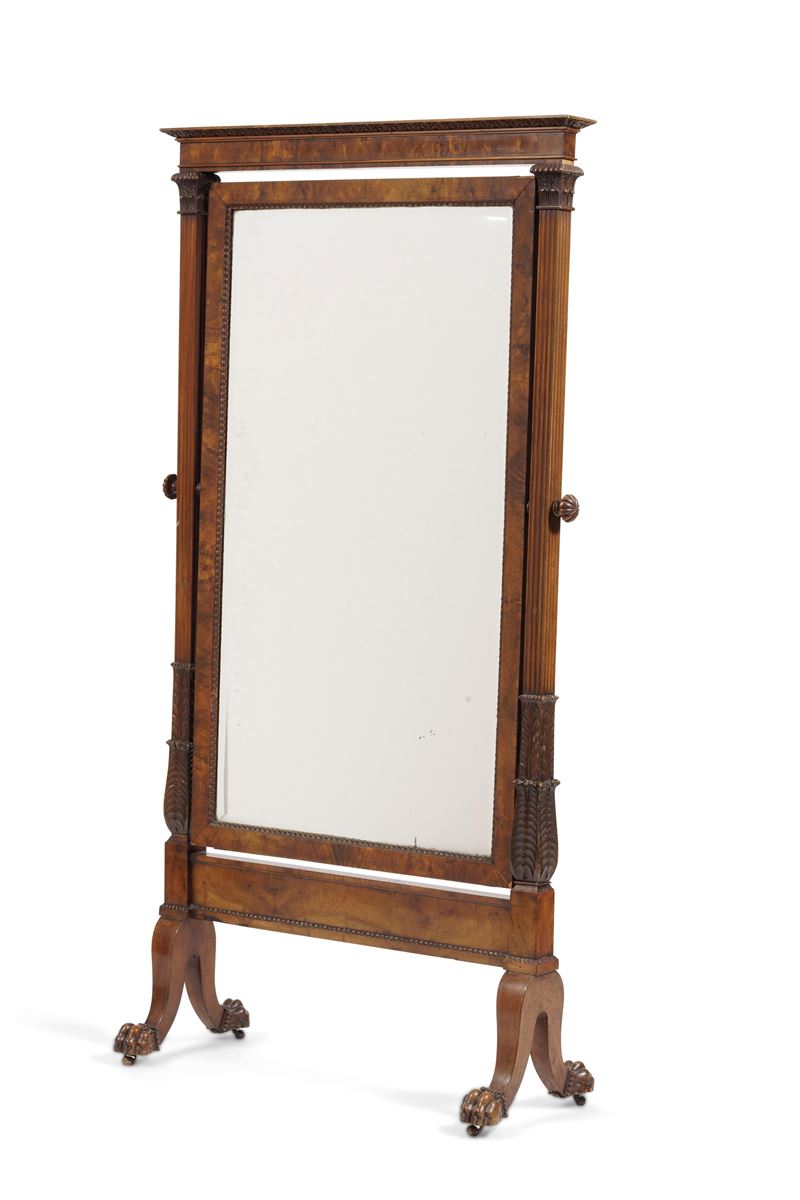 Psiche da terra in legno lastronato e legno intagliato. XIX secolo  - Asta Antiquariato  - Cambi Casa d'Aste