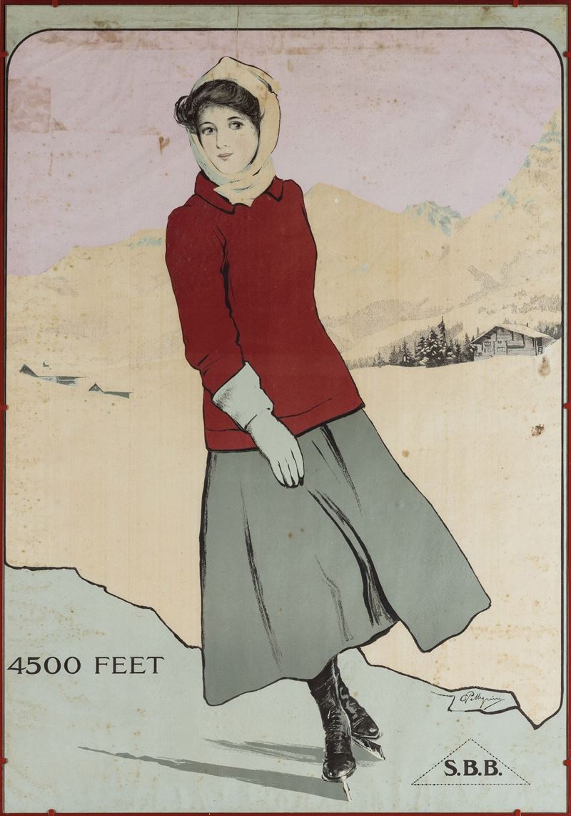 Carlo Pellegrini : Pattinatrice su ghiaccio ( Svizzera )  - Asta Manifesti d'Epoca - Cambi Casa d'Aste