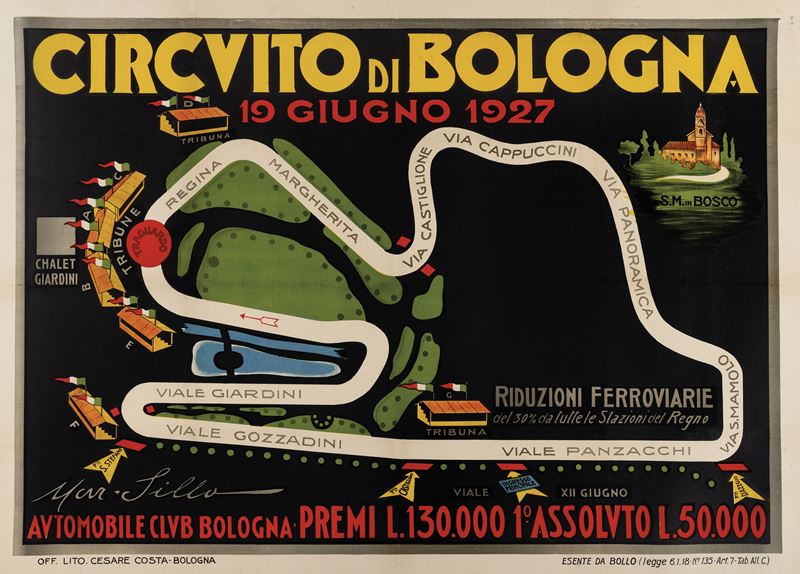 Sillo Martuffi : Circuito di Bologna - 19 Giugno 1927  - Asta Manifesti d'Epoca - Cambi Casa d'Aste