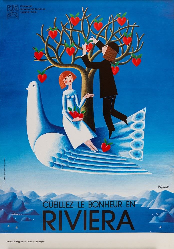 Raymond Peynet : Cueillez le Bonheur En - Riviera  - Auction POP Culture and Vintage Posters - Cambi Casa d'Aste