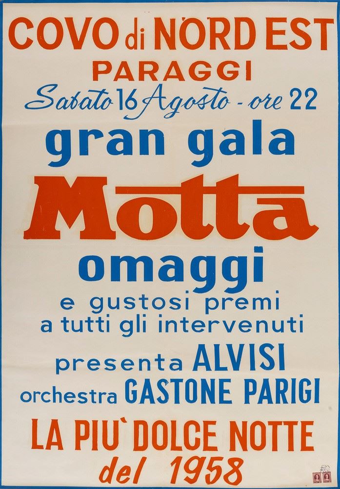 Anonimo : Gran Galà Motta – Covo di Nord Est Paraggi 1958  - Auction POP Culture and Vintage Posters - Cambi Casa d'Aste
