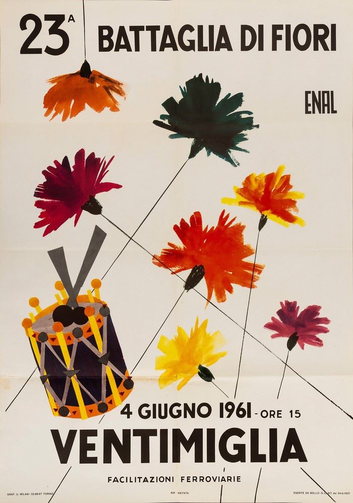 Anonimo : 23a Battaglia dei Fiori - Ventimiglia 1961  - Auction POP Culture and Vintage Posters - Cambi Casa d'Aste