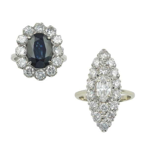 Two diamond, sapphire and gold rings