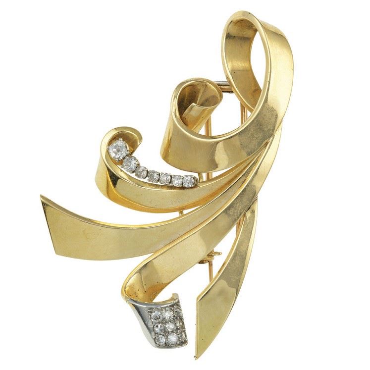 Diamond and gold spray brooch  - Auction Vintage Jewellery - Cambi Casa d'Aste