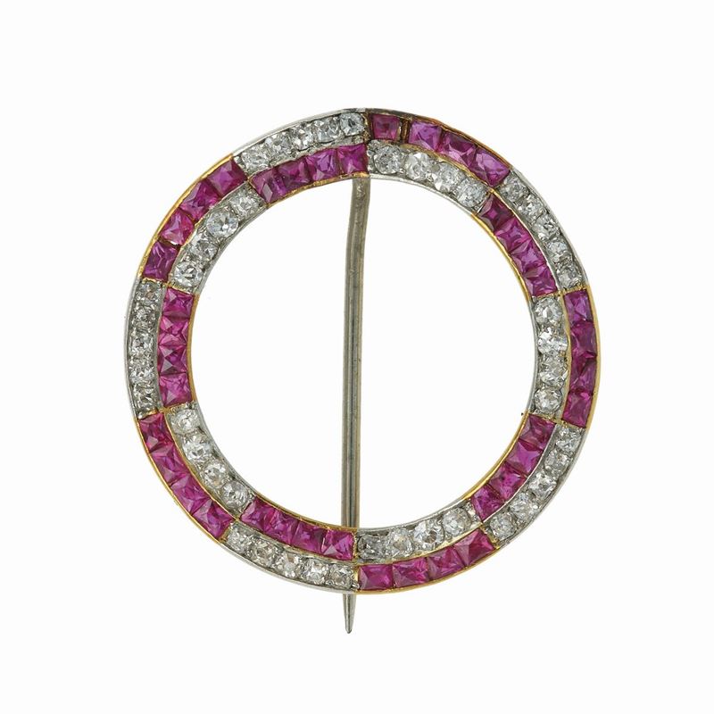 Ruby and diamond brooch  - Auction Fine Jewels - Cambi Casa d'Aste