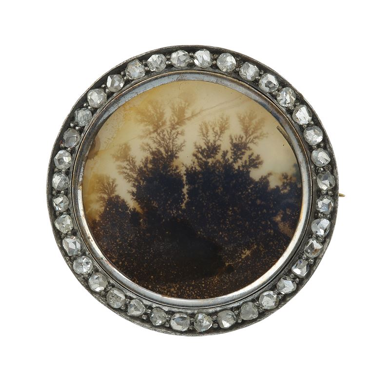 Diamond and moss agate brooch  - Auction Fine Jewels - Cambi Casa d'Aste