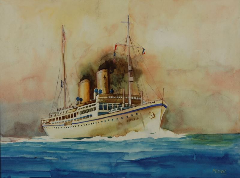 Klodic La nave Esperia in navigazione  - Acquerello - Auction Maritime Art - Cambi Casa d'Aste