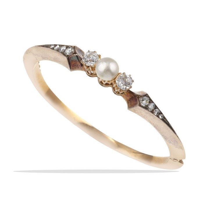 Old-cut diamond and cultured pearl bangle  - Auction Fine Jewels - Cambi Casa d'Aste