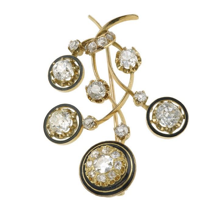 Old-cut diamond and enamel brooch  - Auction Fine Jewels - Cambi Casa d'Aste