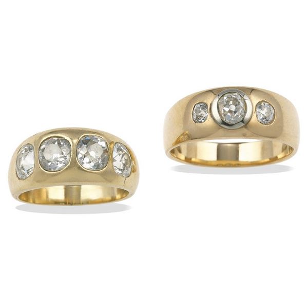 Due anelli a fascia con diamanti di vecchio taglio