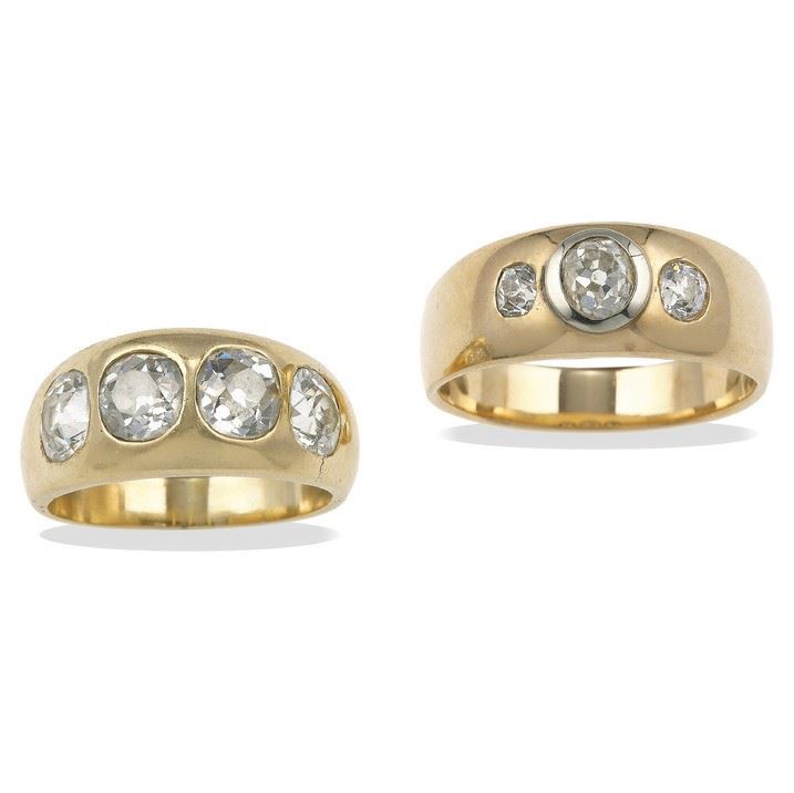 Due anelli a fascia con diamanti di vecchio taglio  - Asta Fine Jewels - Cambi Casa d'Aste