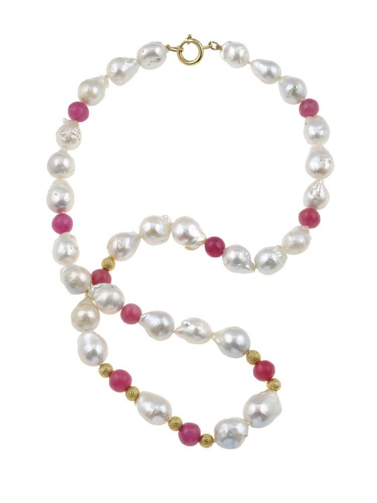 Baroque cultured pearl, ruby and gold necklace  - Auction Jewels - Cambi Casa d'Aste