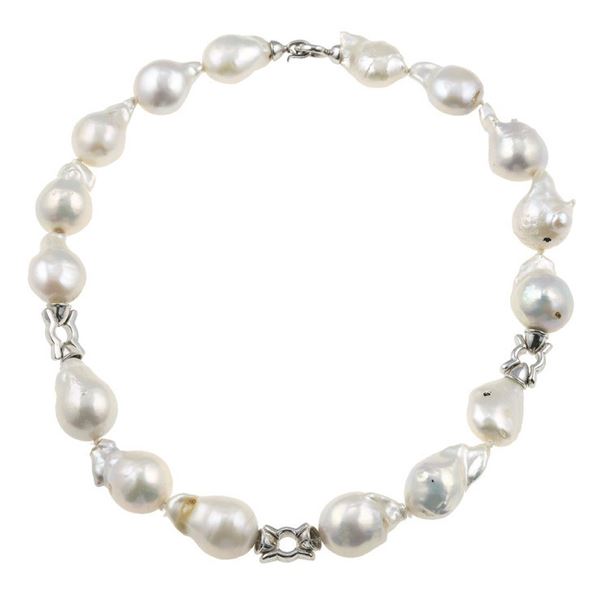Cultured baroque pearl and gold necklace