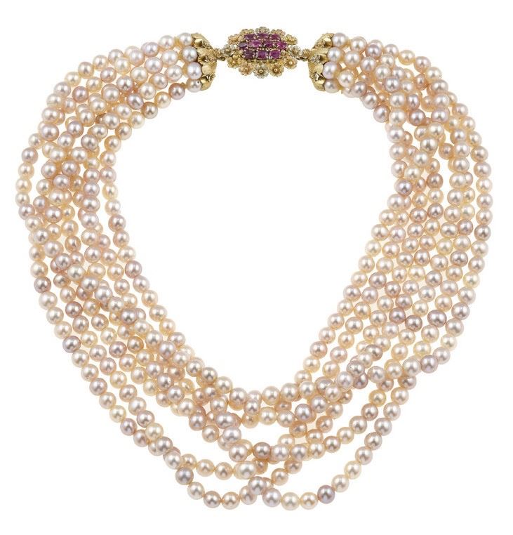 Gold, ruby and cultured pearl necklace  - Auction Jewels - Cambi Casa d'Aste