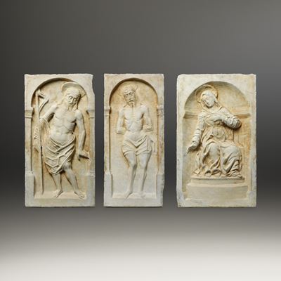 Ambito di Cristoforo o Antonio Mantegazza, Cristo deriso. Ecce Homo. Madonna Dolente, scultura in...