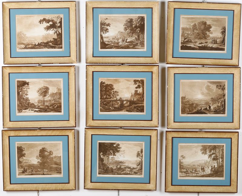 Insieme di piccole litografie con paesaggi, in cornici  - Auction Antiques and paintings - Cambi Casa d'Aste