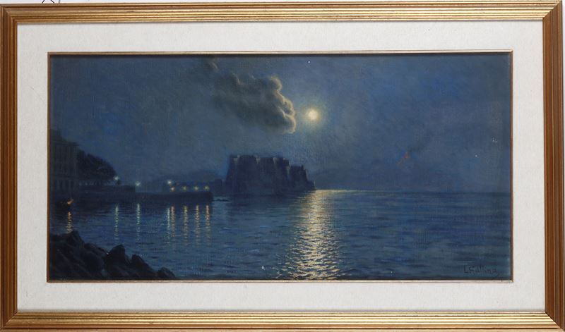 Luigi Gallina : Marina notturno  - olio su tela - Asta Dipinti del XIX e XX secolo - Cambi Casa d'Aste