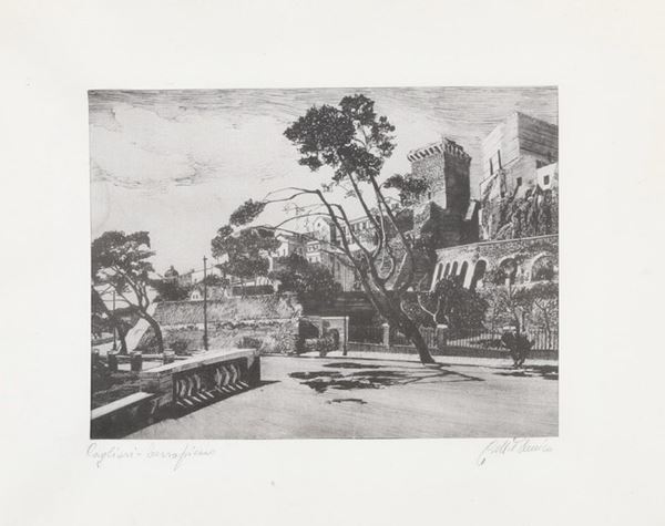 Cagliari-veduta riprodotta su tessuto Veduta di Cagliari stampata su tessuto