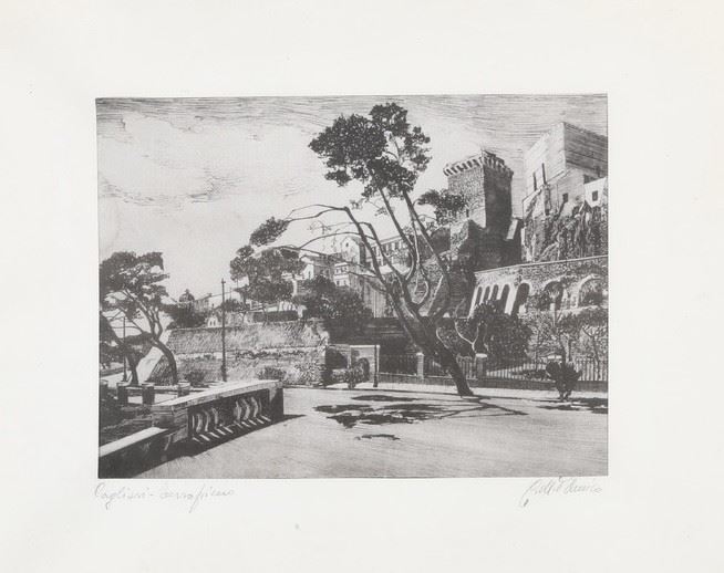 Cagliari-veduta riprodotta su tessuto Veduta di Cagliari stampata su tessuto  - Auction Old and Modern Prints - Cambi Casa d'Aste