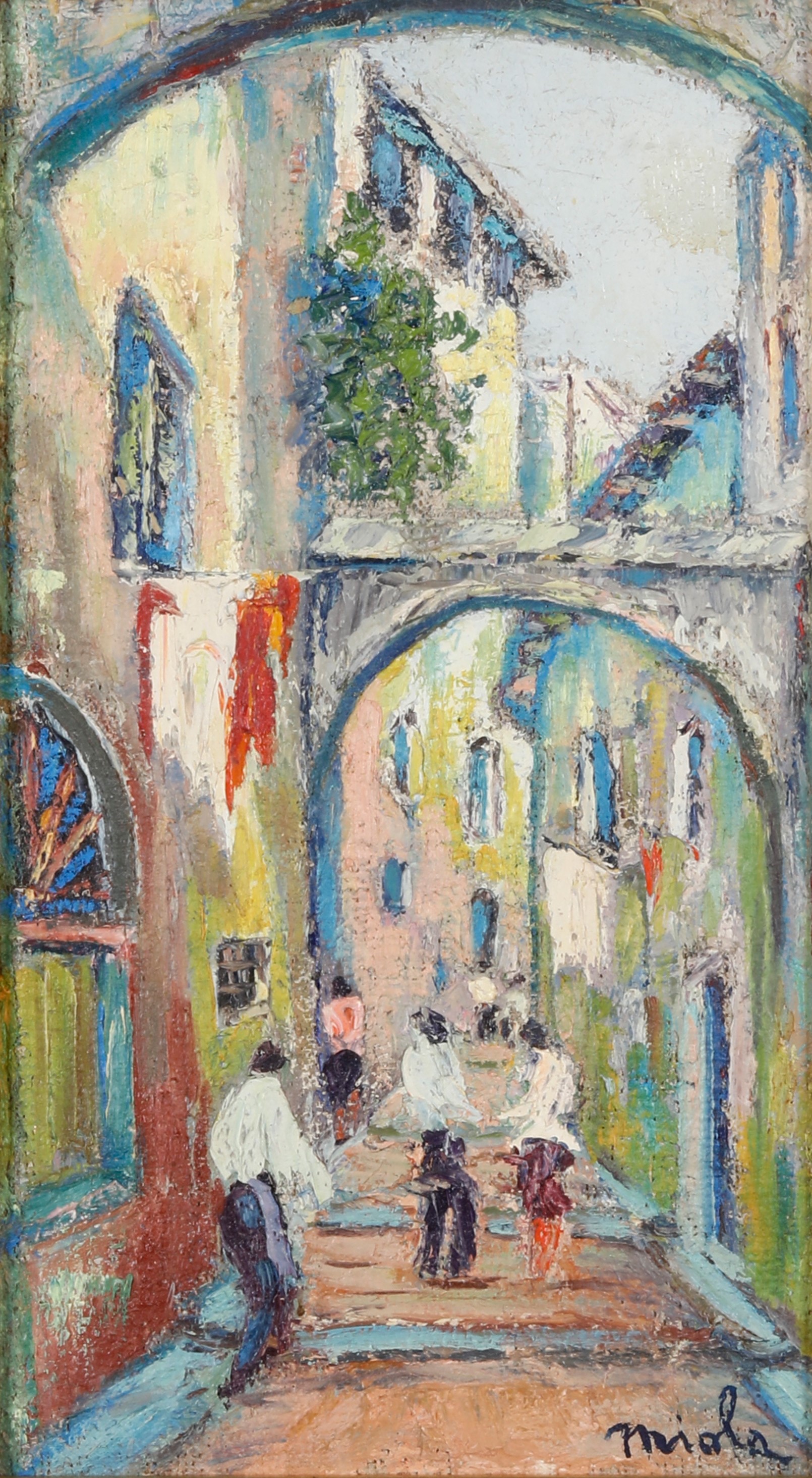 Miola, Veduta di borgo, olio su cartone