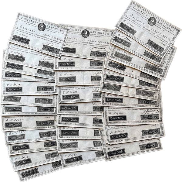 FRANCIA - RIVOLUZIONE. Lotto di 92 Assignat de Trois Cents livres 1791.