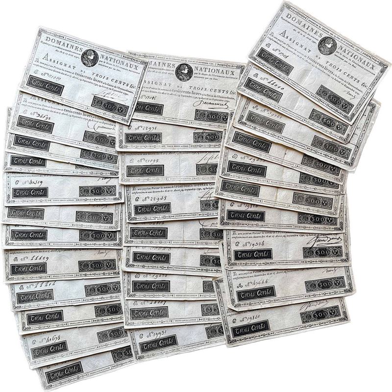 FRANCIA - RIVOLUZIONE. Lotto di 92 Assignat de Trois Cents livres 1791.  - Asta Numismatica - I - Cambi Casa d'Aste