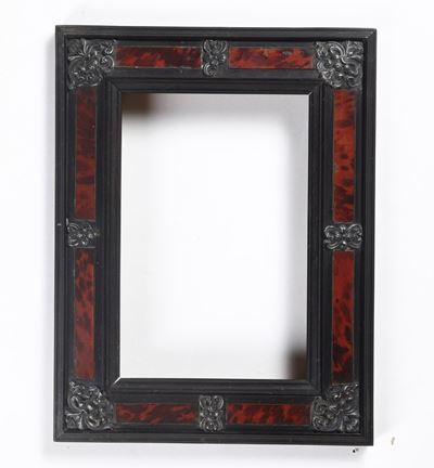 Piccola Cornice in Ebano, Tartaruga e Decori in Lamina D'argento. XVII-XVIII Secolo