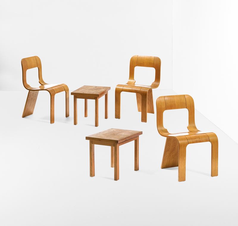Gigi Sabadin : Tre sedie e due tavoli bassi  - Asta Design Lab - Cambi Casa d'Aste