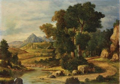 Anonimo del XIX-XX Secolo Paesaggio con Fiume