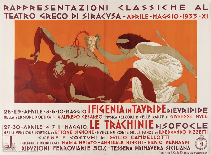 Duilio Cambellotti : Rappresentazioni Classiche - Teatro Greco di Siracusa 1933- ENIT.  - Auction Vintage Posters - Cambi Casa d'Aste