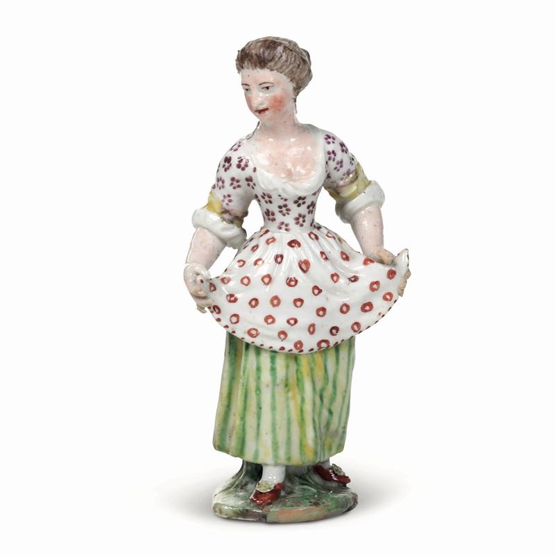 Figurina di contadinella Venezia, Manifattura Cozzi, 1770-1785   - Asta Maioliche, Porcellane e Figure Venete di un Collezionista Veneziano - Cambi Casa d'Aste