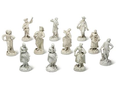Undici Figurine di Contadini.nove, XIX Secolo.