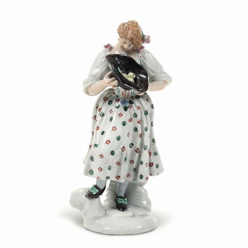 Splendida figurina di giovane contadina Nove, Manifattura Antonibon, gestione Parolin, 1781-1802 Modello di Domenico Bosello     - Asta Maioliche, Porcellane e Figure Venete di un Collezionista Veneziano - Cambi Casa d'Aste