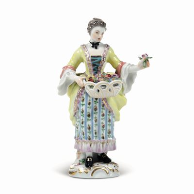 Figurina di Venditrice di Fiorimeissen, 1970-1980 Circamodello di J.j. Kaendler e P. Reinicke