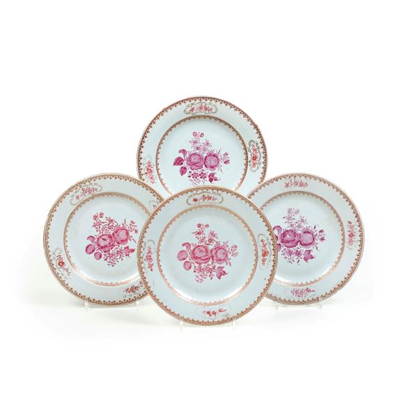 Quattro piatti. Cina, Compagnia delle Indie, XVIII secolo.