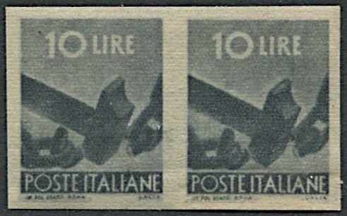 1945/1946, Repubblica italiana, Democratica, Falso dell'Epoca, 10 lire grigio ardesia  - Asta Storia Postale e Filatelia - Cambi Casa d'Aste
