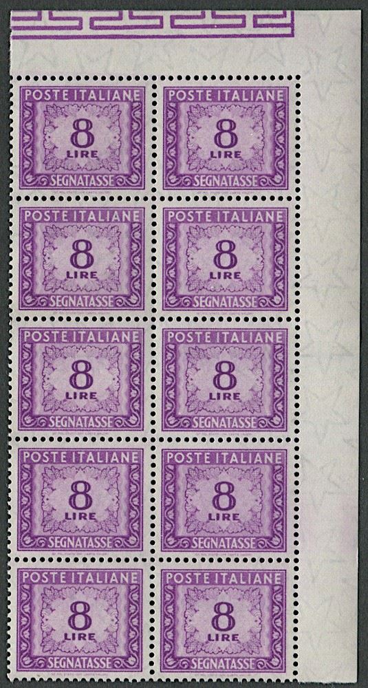 1955/1981, Repubblica italiana, Segnatasse, lire 8 lilla con filigrana "stelle" del primo tipo  - Asta Storia Postale e Filatelia - Cambi Casa d'Aste